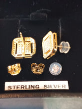 Load image into Gallery viewer, Gold overlay Sterling Silver Zirconia Stud Earrings